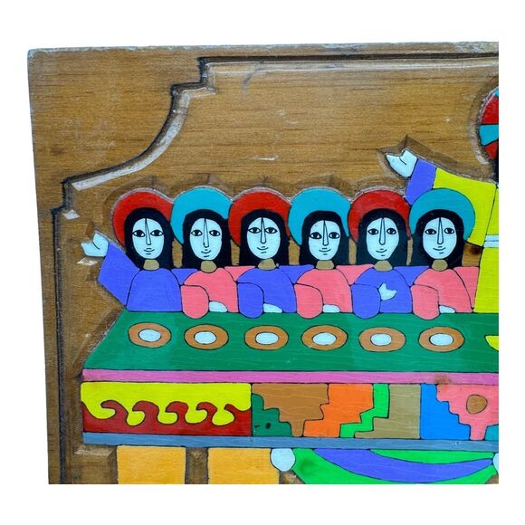 The Last Supper Hand Carved Painted Jesus Folk Art Vintage Central American MCM - Picture 5 of 14
